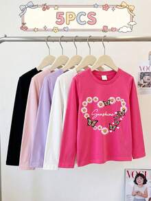 SHEIN 5PCS Young Girls T-Shirts - Multicolor - View 3
