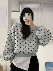 DAZY Women's Solid Color Hooded Oversized Cropped Sweatshirt - Grey - View 5