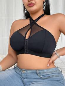 SHEIN 加大码舒适无钢圈薄款吊带文胸 - 黑色 - 查看 6