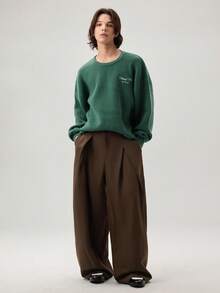 Vaulklash Men's Solid Color Pleated Pocket Design Loose Fit Casual Pants - Brown - View 7