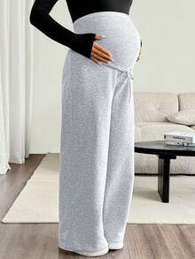 SHEIN Maternity Solid Color Adjustable Waist Casual Versatile Daily Wear Sweatpants - Grey - View 6