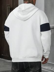 Manfinity Homme Men's Mature Casual Textured Colorblock Patchwork Hoodie - White - View 5