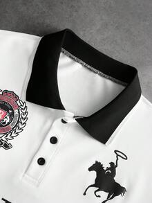 PAVTROS 男士字母印花短袖休閒 Polo 衫 - 白色 - 查看 4