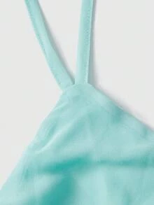 ROMWE 女款純色百褶時尚約會派對迷你掛脖洋裝 - 淺藍色 - 查看 3