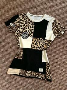 Collagica Collagica Leopard Print T-Shirt, Slim Fit, Women's Casual 2000s Y2k Streetwear, Summer Top, Night Out Going Out Nightout Black And White Leopard Print - Multicolor - View 5