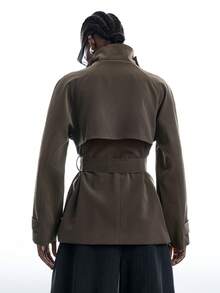 LYSMO Jaket Lengan Panjang Wanita Warna Polos Kasual Serbaguna untuk Sehari-hari - Coklat - View 2