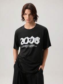 Vaulklash Men's Casual Numeric Slogan Print Round Neck Short Sleeve T-Shirt, Summer - Black - View 5