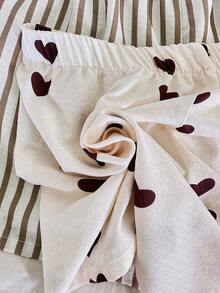 Dream Adore Women's Woven Bubble Crinkle Striped Heart Bow Print Tricolor Combination Bottoms - Multicolor - View 4