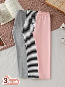 SHEIN 3件組女孩簡約休閒軟舒適日常百搭內搭褲，適合春秋外出穿著 - 彩色 - 查看 3