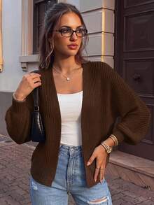 SHEIN Women's Fashionable Versatile Sheer Knit Cardigan, Suitable For Daily Commute - Brown - View 3