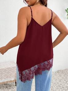 Lounesse Plus Size Women's Lace Patchwork Casual Versatile Daily Wear Camisole Top - Burgundy - View 3