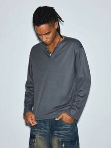 Modcrash Mens Henley Waffle Knit Shirt, Long Sleeve Lightweight Breathable Sun Protection Casual Top - Dark Grey - View 5