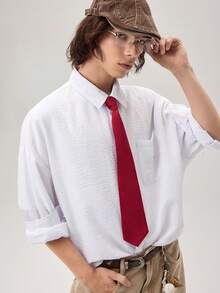 Vaulklash Men's Letter Embroidered Long Sleeve Shirt With Tie, Button Up Office Shirt - White - View 6