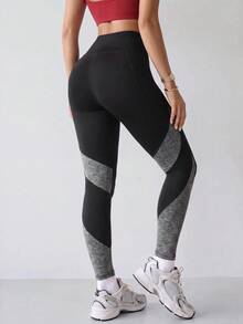 SHEIN Sports Women's Colorblock High Waist Sports Leggings With Pockets - Multicolor - View 2