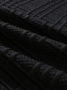 EGENSIO Men's Knitted Jacquard Solid Color Textured Collar Cuff Ribbed Two-Patch Black Patch Chest Patch Polo Shirt - Black - View 5