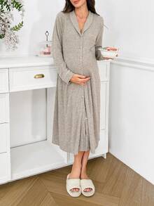 Moonlight&Mama Maternity Casual Knit Sleep Dress Comfortable Home Dress - Khaki - View 5