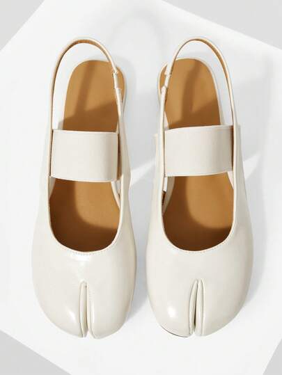 Mnmlis Dames elastische band slingback split toe tabi platte elegante witte dagelijkse casual balletflats