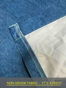 Glimmora Gaun Liburan Wanita Efek Denim dengan Saku Kancing Tunggal - Biru - View 5