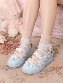 Dola Lovely Women's Blue Mary Jane Shoes With Buckle Strap, Soft Sole Dress/Work Flats - Pink solid color - View 2