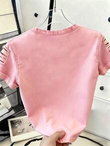 Resyla Women's Solid Color Round Neck Short Sleeve Casual Ripped T-Shirt - Multicolor - View 2