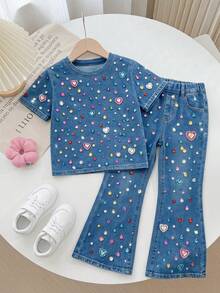 SHEIN 女童夏季親子套裝休閒字母印花兩件套 - 彩色 - 查看 6