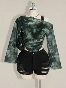 SHEIN ICON Plus Size Women's Black Pattern Casual Y2k Country 2000s Grunge Versatile 2 In 1 T-Shirt Concert Date Night Rave Concert Rave Autumn - Black - View 1