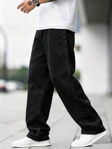 Manfinity Roughcore Jeans de algodón de corte holgado para hombre con bolsillos inclinados - Negro - Ver 5