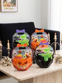Muroi Mono 1Pc/10Pcs Self-Sealing Halloween Cauldron Treat Bag, Translucent Plastic With Cartoon Witch Pot And Jack-O-Lantern Artwork, Integrated Handle And Airtight Zipper For Biscuit Candy Storage, Packaging Pouch For Halloween Event Gift Distribution - Multicolor - View 10