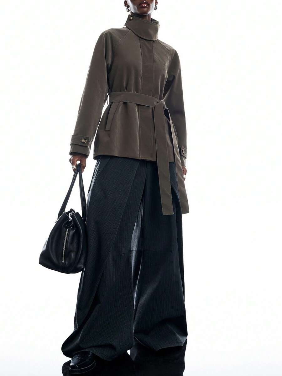 LYSMO Women's Solid Color Casual Versatile Daily Long Sleeve Jacket - Brown - View 1