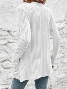 EMERY ROSE Cardigan de punto acanalado casual para mujer con ajuste regular & frente abierto en otoño/invierno - Blanco - Ver 2