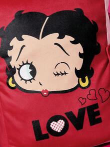Betty Boop x SHEIN 1個書本造型抱枕，劇情印花，書包形狀，適合沙發、房間、汽車，柔軟抱枕 - 紅色 - 查看 6