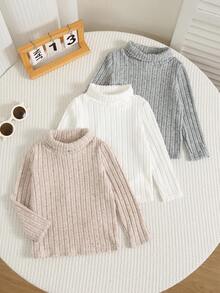 SHEIN Baby Boy Solid Color Knitted Soft Long Sleeve Pullover Three-Piece Autumn Top Set - Versatile And Comfortable Pcs - Multicolor - View 3