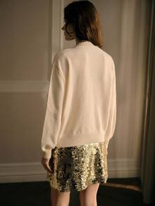 MOTF SEQUIN BEADED FLORAL PATTERN SWEATER - Apricot - View 4