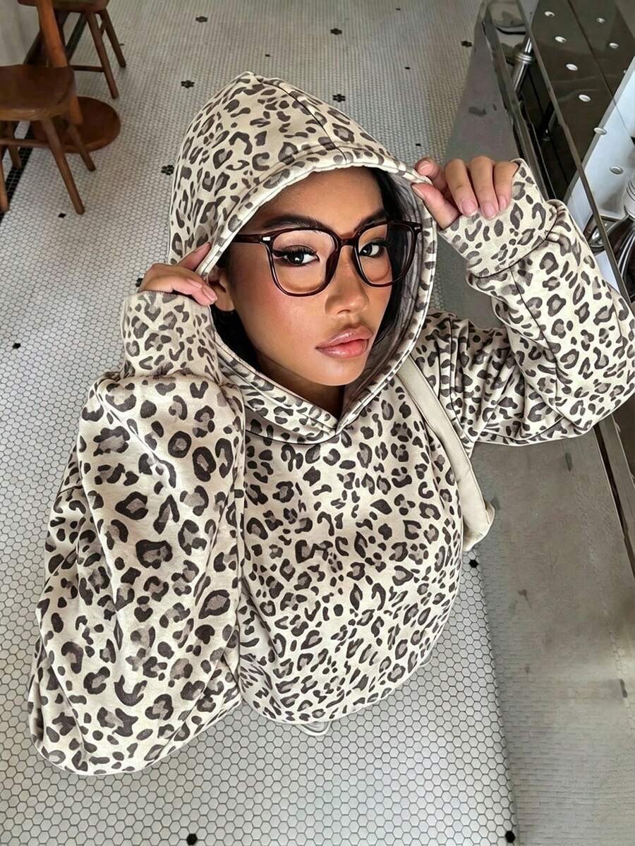 Tween Girl Tween Girl Tween Girl Tween Girl Vintage Style Leopard Print, Tween Girl Casual Long Sleeve Autumn Sweatshirt Suitable For A - White - View 1