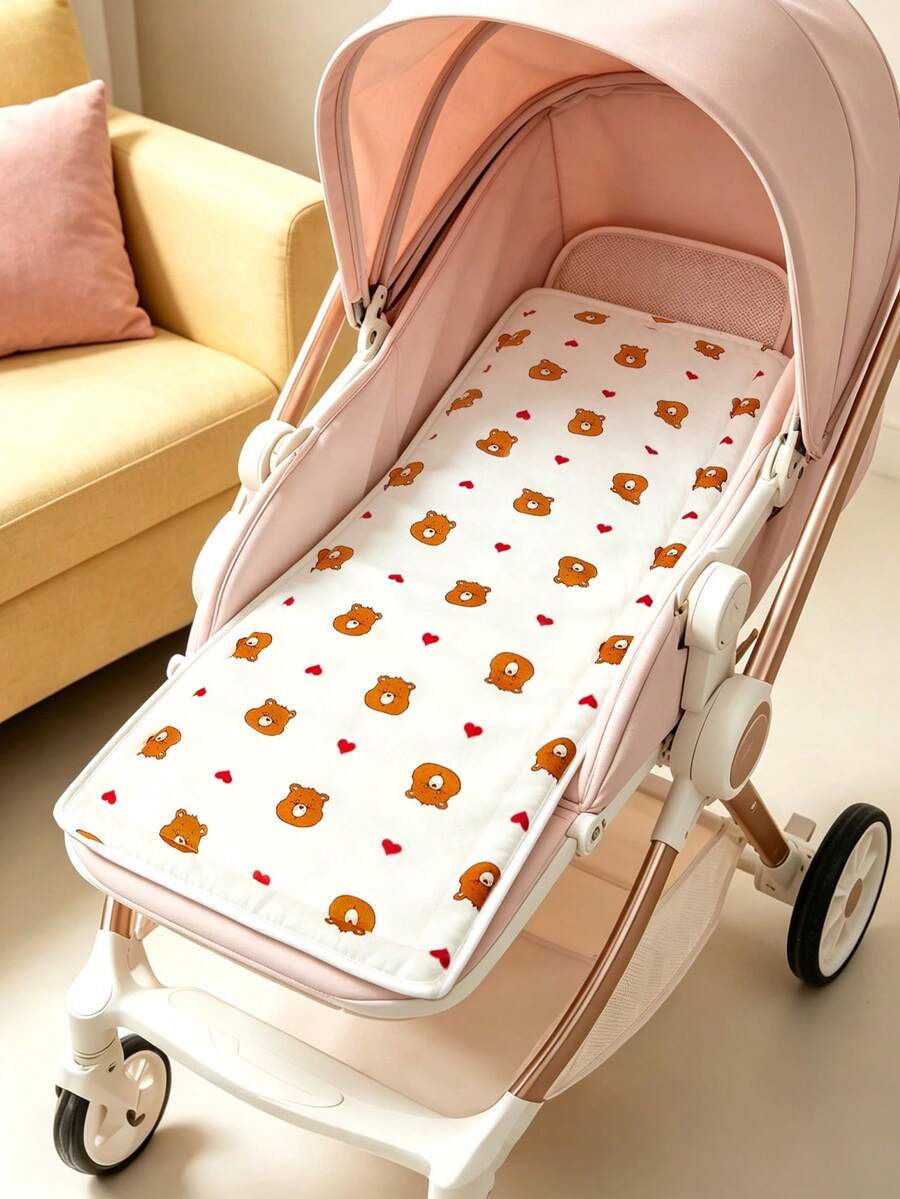 SHEIN X Care Bears 1件裝印花舒適嬰兒推車坐墊,適合男孩與女孩 - 棕色愛心熊 - 查看 1
