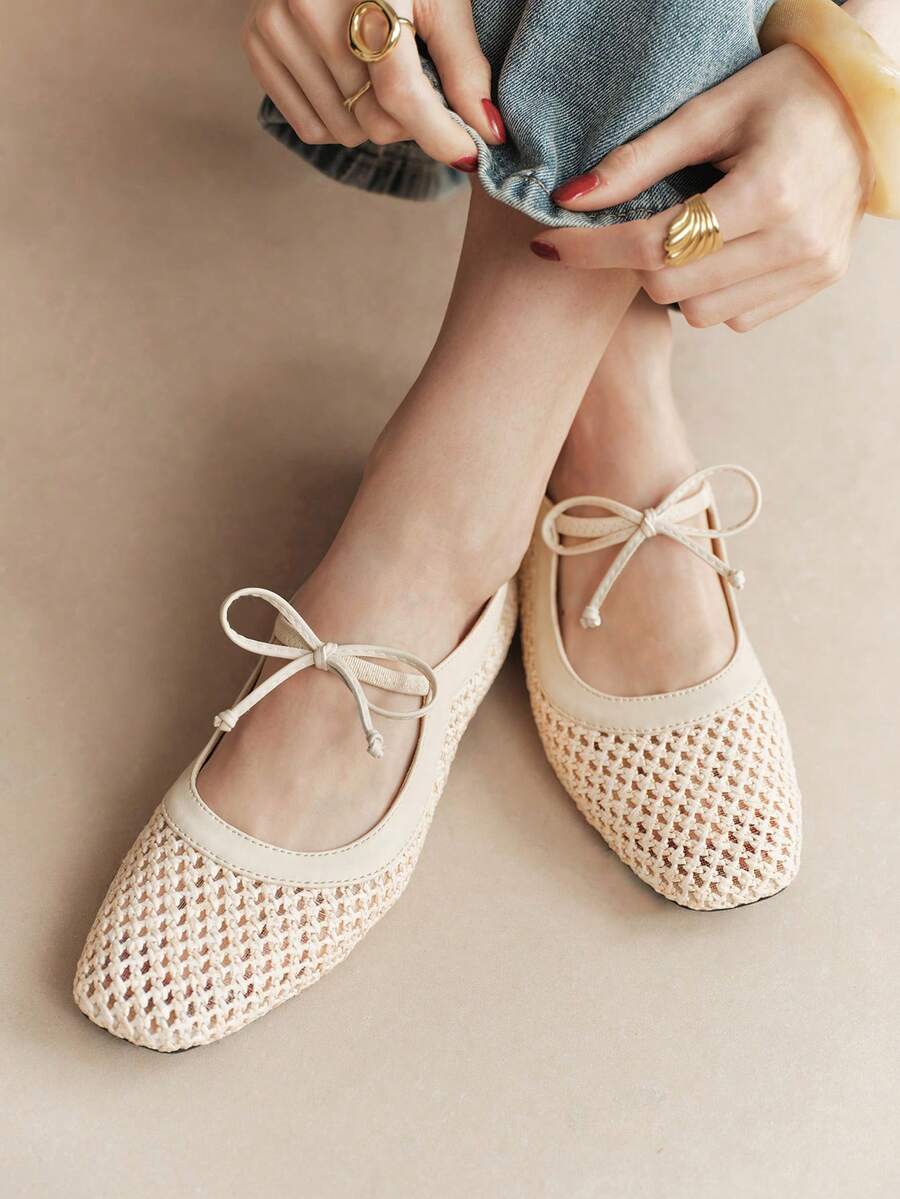 Rosivie Spring And Summer New Small Square Toe Retro Loafer Comfortable And Simple Holiday Commuter Versatile Flats - Beige - View 1