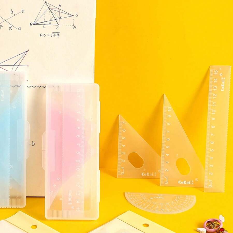 4 Set Math Geometry Tool Ruler Include Straight Ruler For Triangle Rulers Protractor Student School Office Statio. - multicolor - View 1