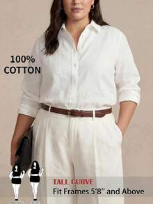 SHEIN PETITE CURVE 大尺碼女款純色單排扣休閒寬鬆百搭日常穿著襯衫 秋季商務辦公 白色 - 白色 - 查看 10