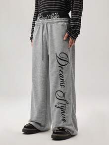 Vaulklash Men's Casual Sports Letter Embroidery Drawstring Waist Sweatpants Elastic Graphic Print Grey Baggy Manfinity - Multicolor - View 7