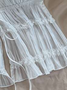 Soleia White Summer Textured Backless Tank Top For Women,Adjustable Straps Chiffon Lace Off The Shoulder Western Top No Chest Padding - White - View 6