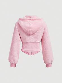 SHEIN MOD Women's Solid Color Zip-Up Casual Everyday Sweatshirt - Pink - View 2