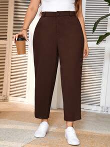 SHEIN Frenchy Plus Size Women's Solid Color Tapered Ankle Pants For Casual Work In Fall/Winter - Rust Brown - View 2