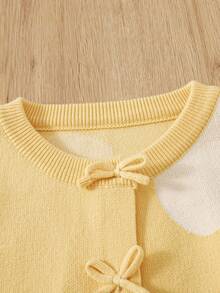 Young Girls Sweater Co-Ords Sweet Heavy Embroidery 3D Bow Frill Trim Knit Cardigan + Pants 2 Pieces Set Loose Versatile Elegant Knit Sweater Set Gentle Cute Long Sleeve Sweater Set Suitable For Daily Wear, Travel, Outings, Autumn/Winter - Multicolor - View 3