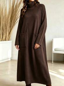 Holdful Holdful Gaun Rajut Kasual Serbaguna Musim Gugur/Dingin Wanita Terbaru - Coffee Brown - View 3
