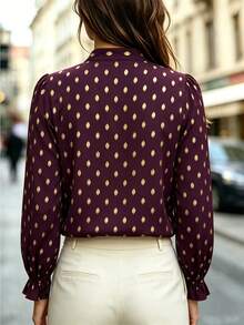 Velvienne Plus Size Woven Casual Gold-Embroidered Autumn Shirt - Red Violet - View 2