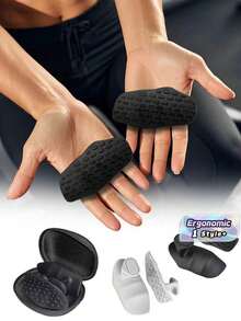 Non Slip Rubber Gym Grips Pad Sweat Proof Palm Protector For Weightlifting Pull Ups Deadlifts Training Ergonomic Design Portable Zipper Pouch Home Gym Accessory - one size fits all - View 1