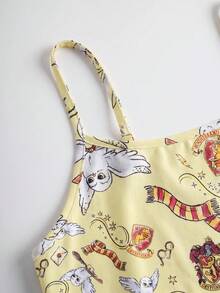 HARRY POTTER X SHEIN Women's Cartoon Print Camisole & Shorts Pajama Set - Yellow - View 3