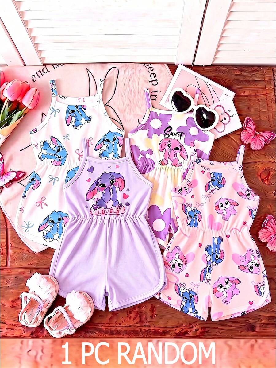 SHEIN 1 Random Piece, Girls' Summer Jumpsuit Mystery Box, Comfortable Fabric - Multicolor - View 1