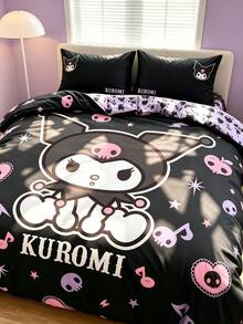 HELLO KITTY AND FRIENDS | SHEIN 三件套動物卡通印花被套，拋光材質，柔軟保暖，藍色被套，雙面圖案，多種尺寸可選，適用於單人床/雙人床/加大床，送禮佳品 - 黑紫色 - 查看 2