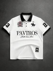 PAVTROS 男士字母印花短袖休閒 Polo 衫 - 白色 - 查看 1